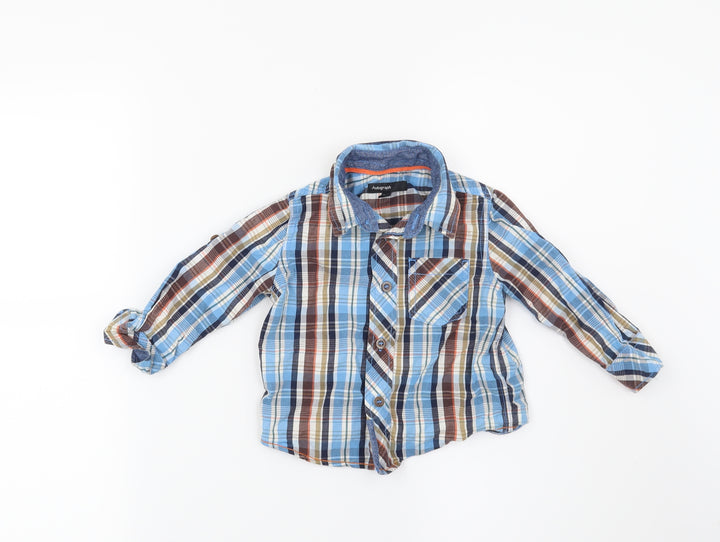 Autograph Boys Blue Check  Basic Button-Up Size 12-18 Months