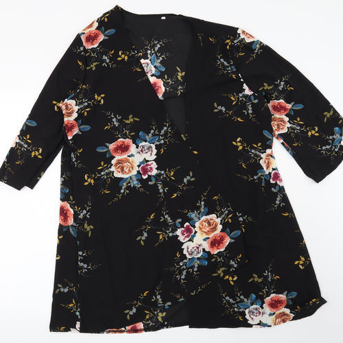 Preworn Womens Black Floral  Kimono Blouse Size L