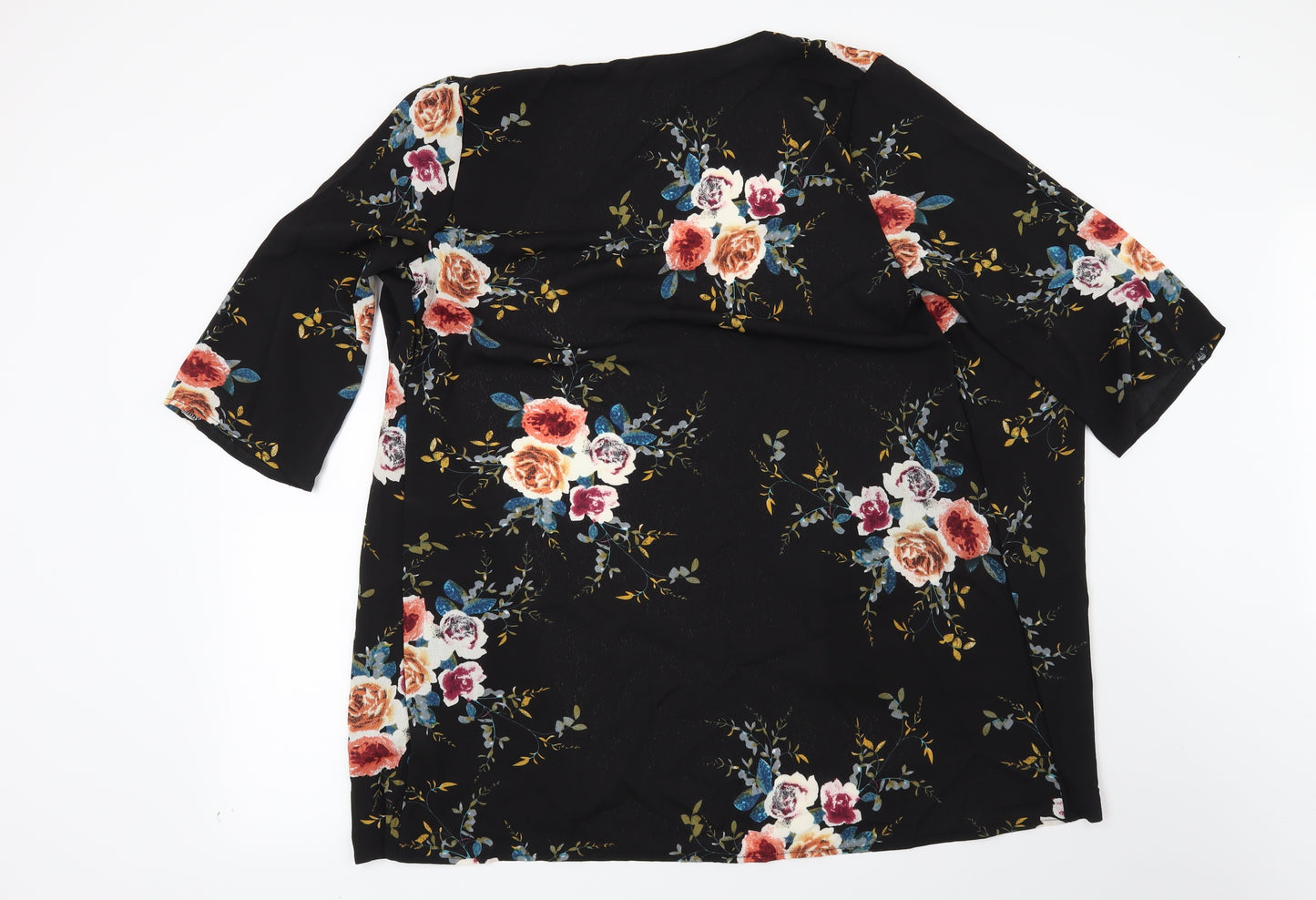Preworn Womens Black Floral  Kimono Blouse Size L