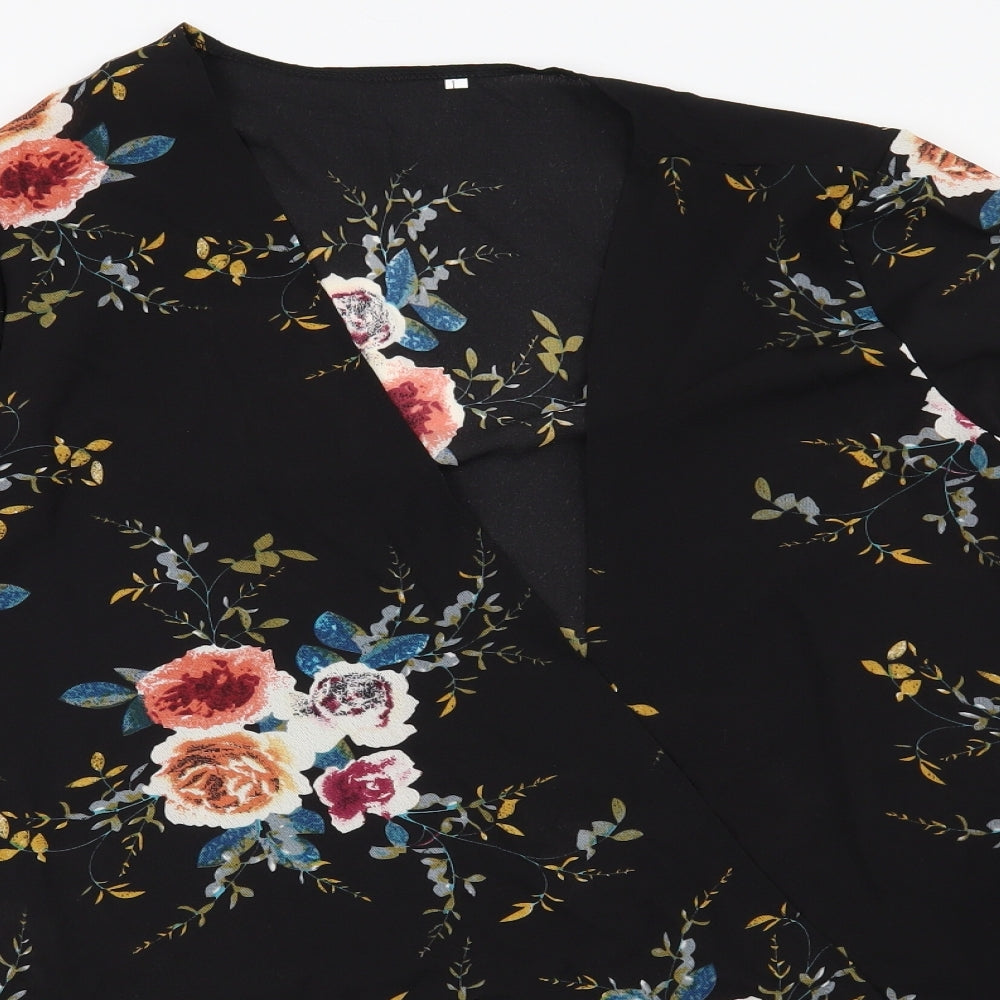 Preworn Womens Black Floral  Kimono Blouse Size L