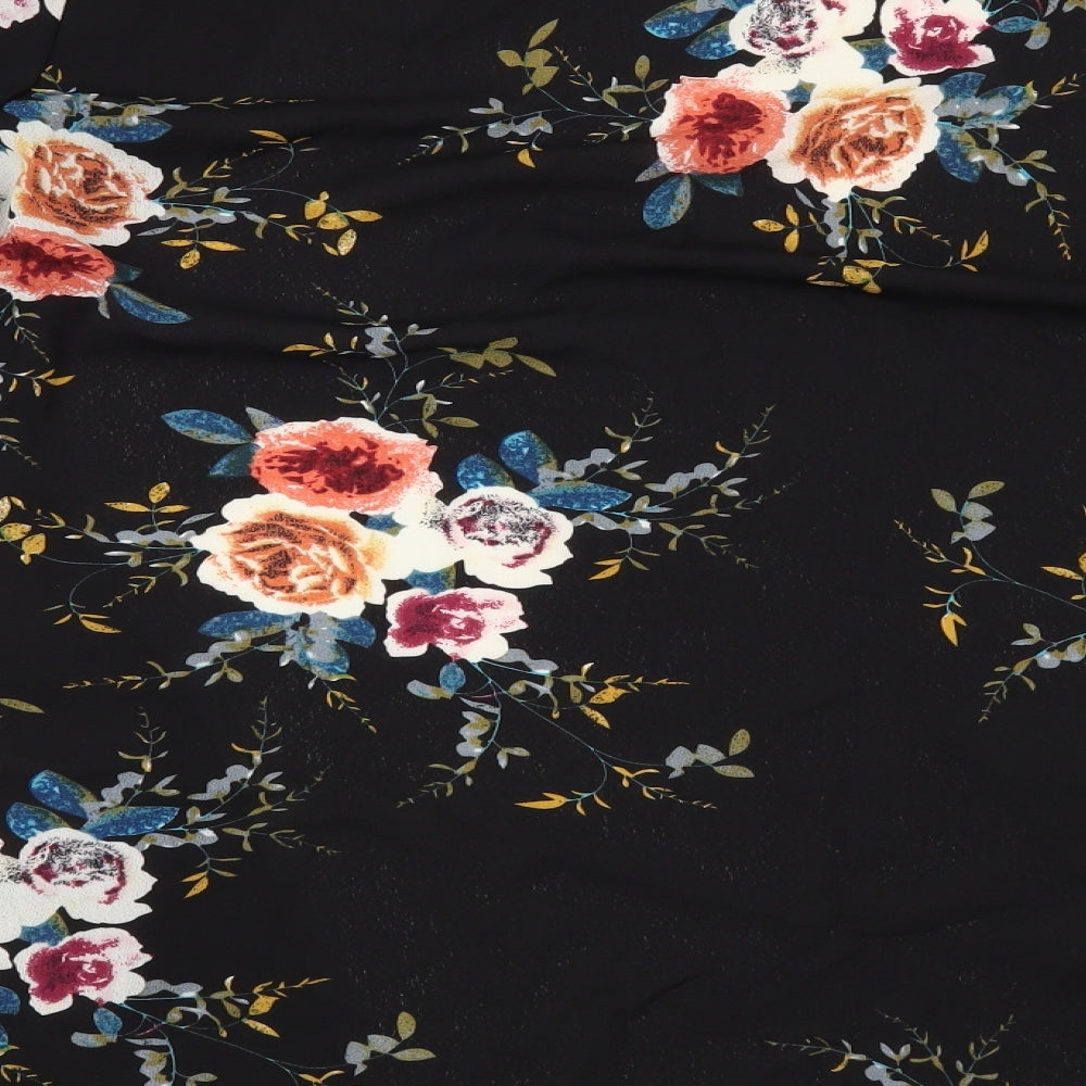 Preworn Womens Black Floral  Kimono Blouse Size L