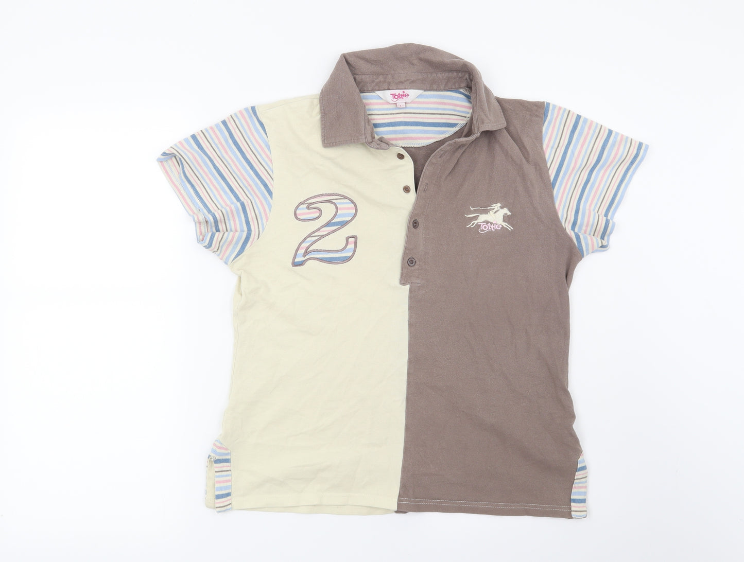 Tottie Womens Brown Striped  Basic T-Shirt Size L