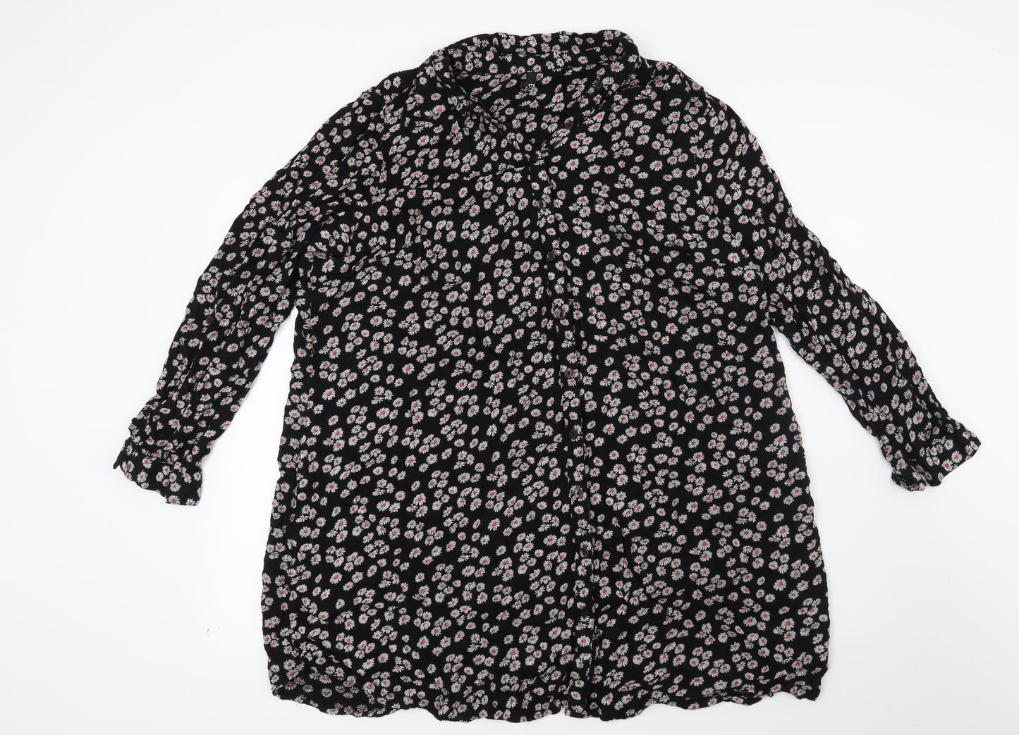 Preworn Womens Black Floral  Shirt Dress  Size 22