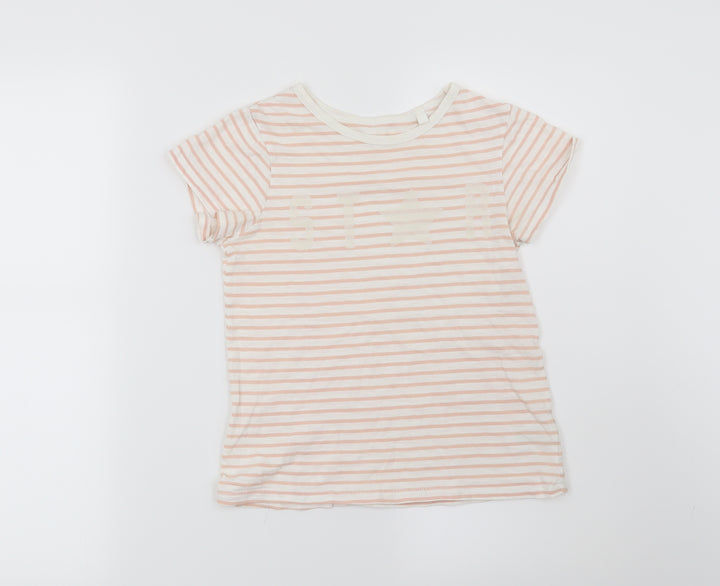 NEXT Girls Pink Striped Basic T-Shirt Size 8 Years - Star