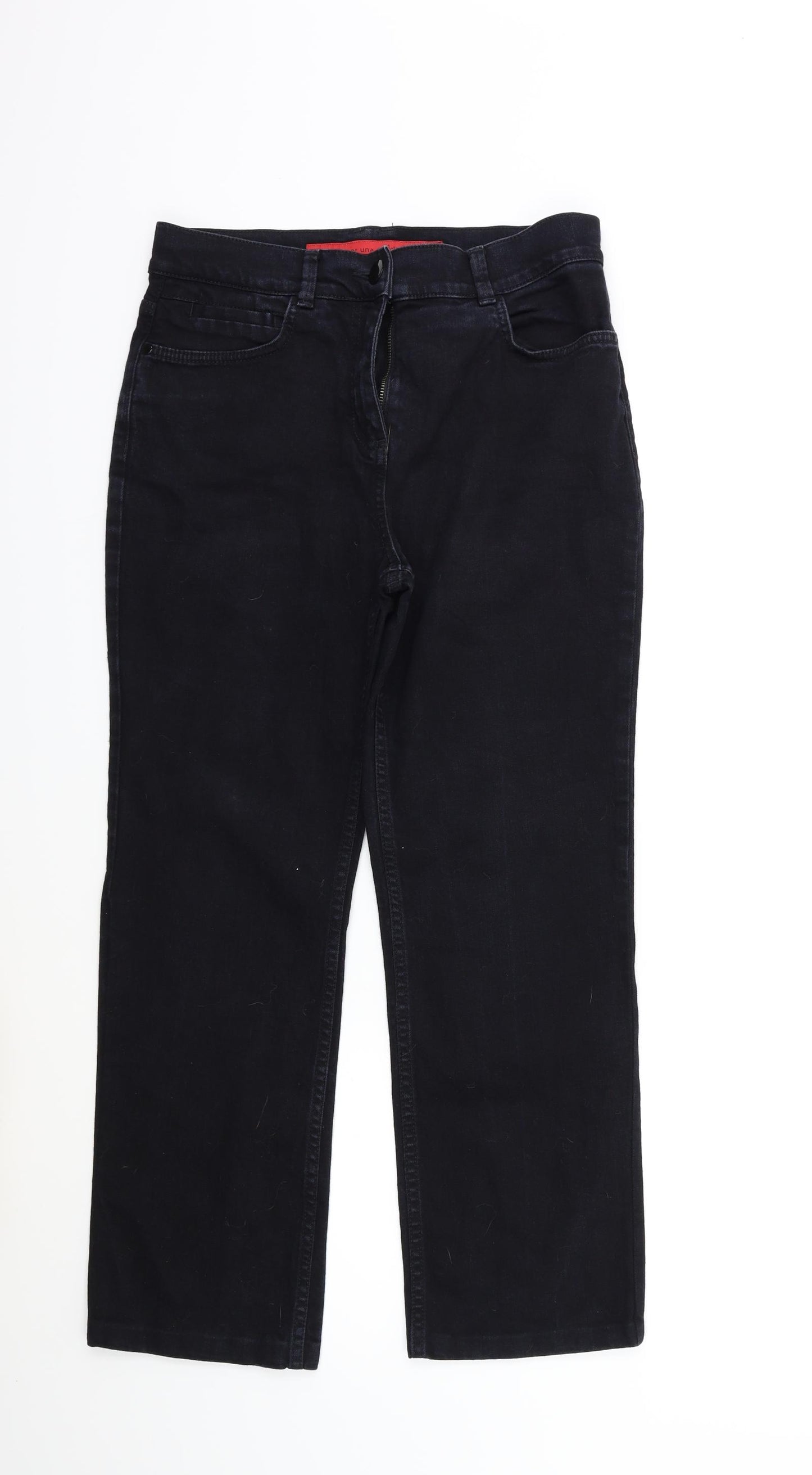 Per Una Womens Black  Denim Straight Jeans Size 10 L25 in