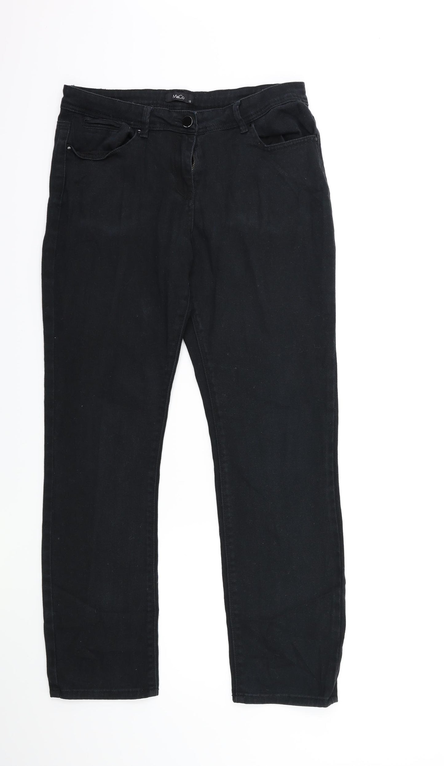 M&Co Womens Black  Denim Straight Jeans Size 12 L27 in