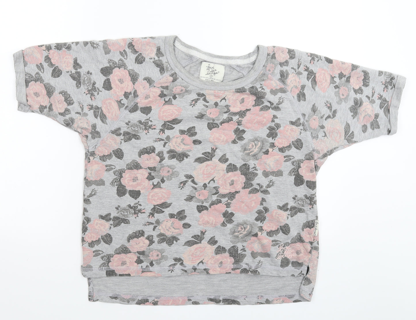 Primark Womens Grey Floral  Basic T-Shirt Size 8