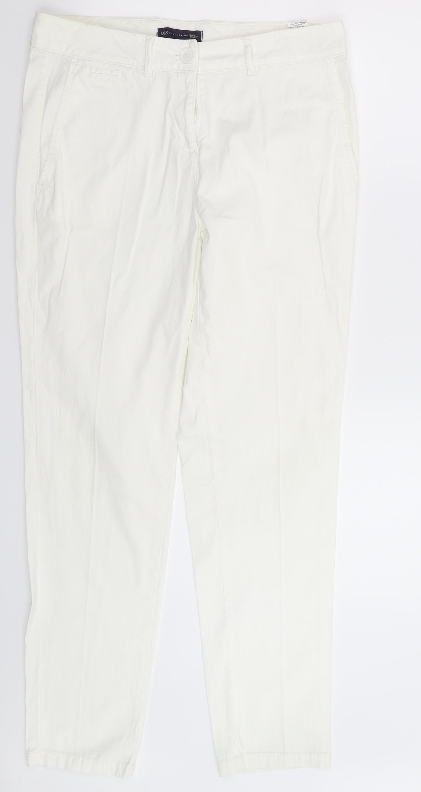 Marks and Spencer Womens White   Chino Trousers Size 10 L29 in