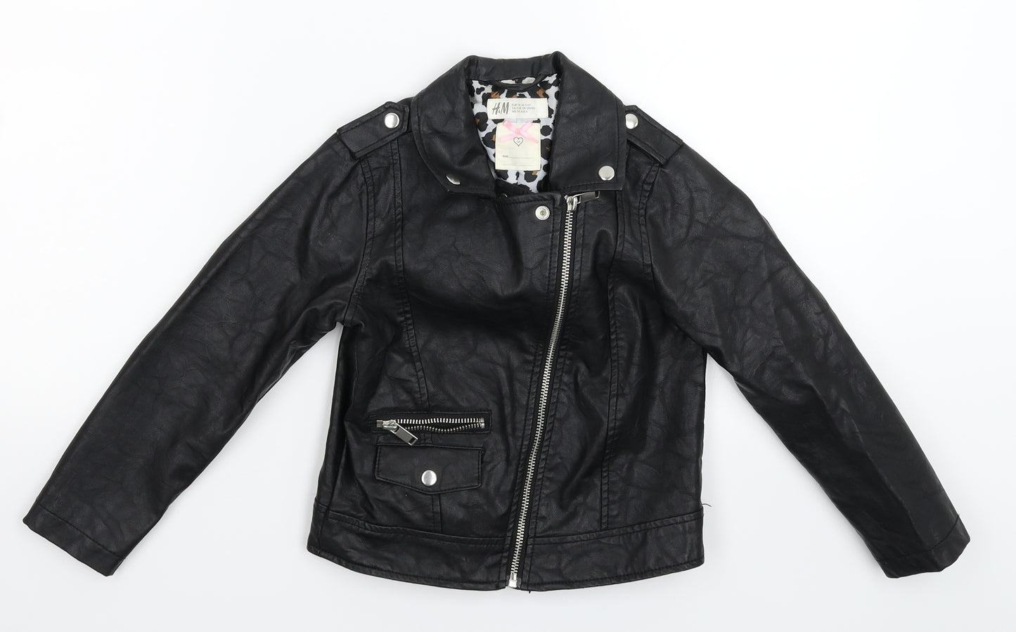 H&M Girls Black   Jacket  Size 5-6 Years  - Faux Leather