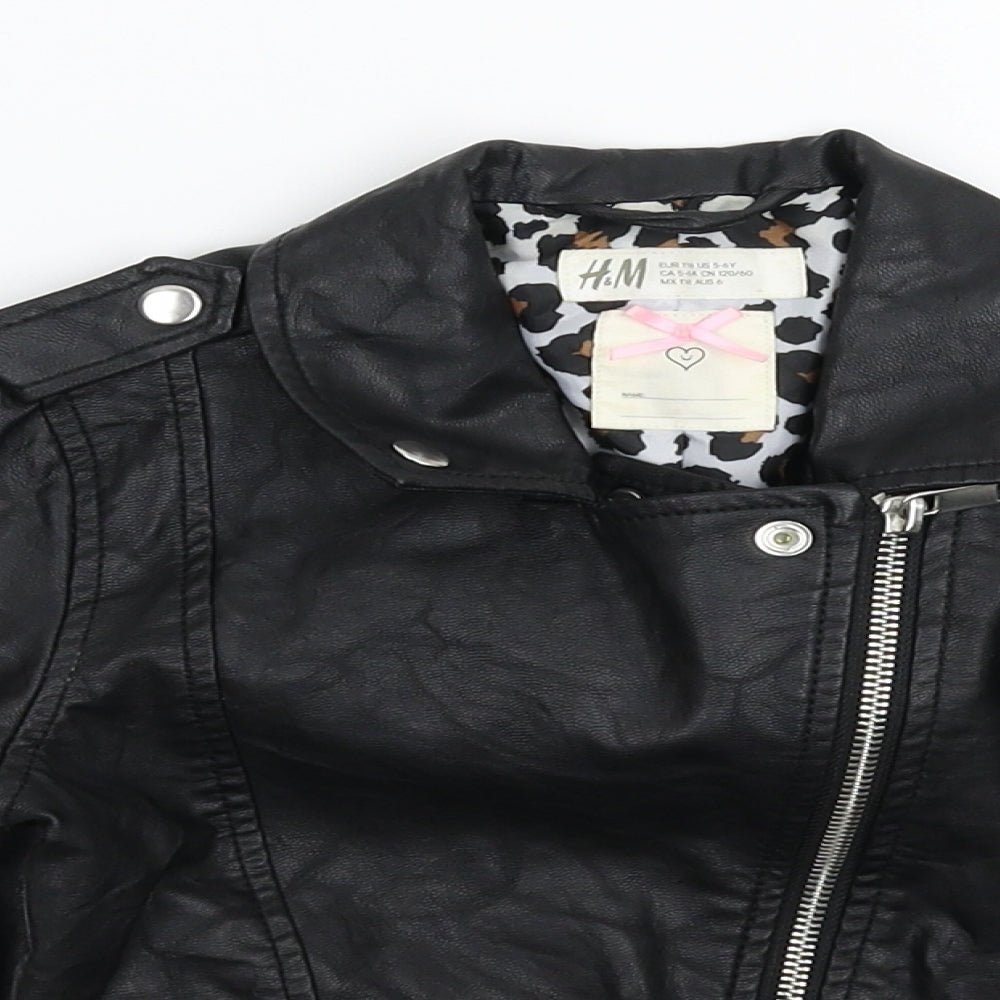 H&M Girls Black   Jacket  Size 5-6 Years  - Faux Leather