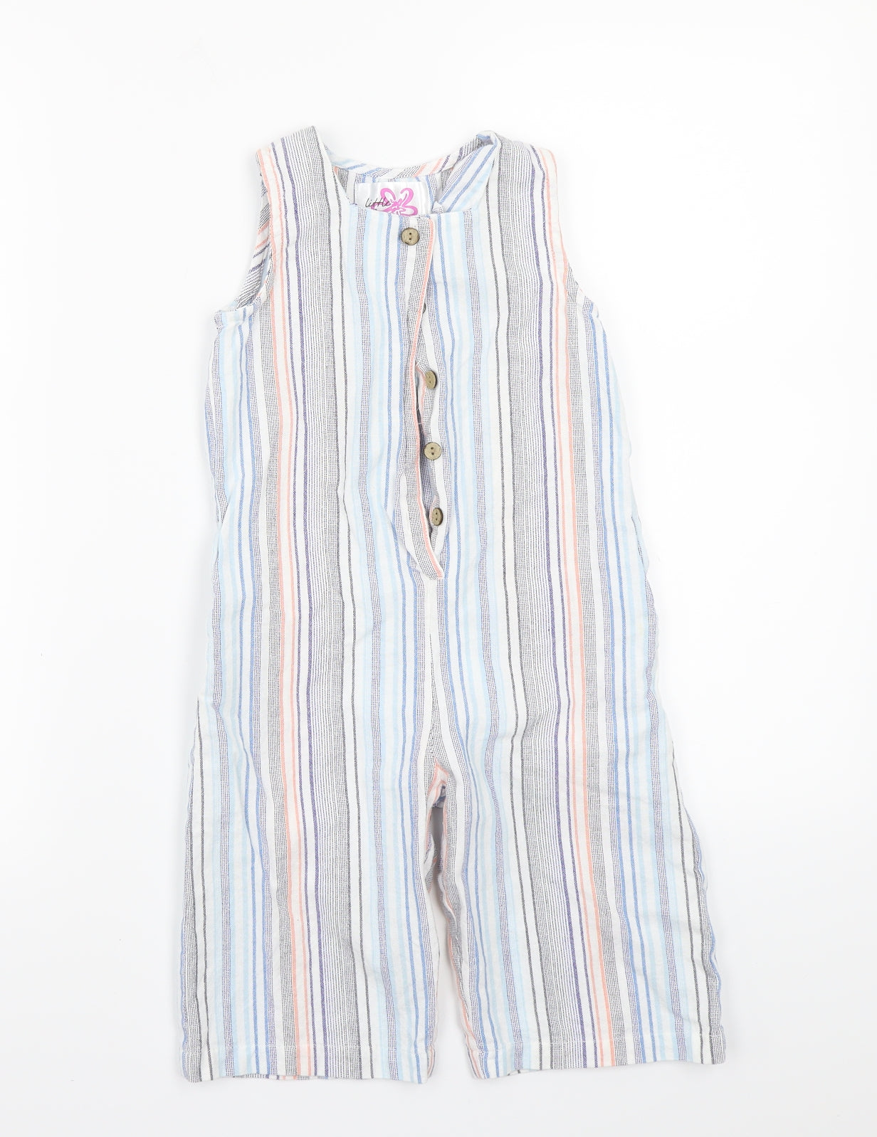 little alice Girls White Striped  Playsuit One-Piece Size 5 Years