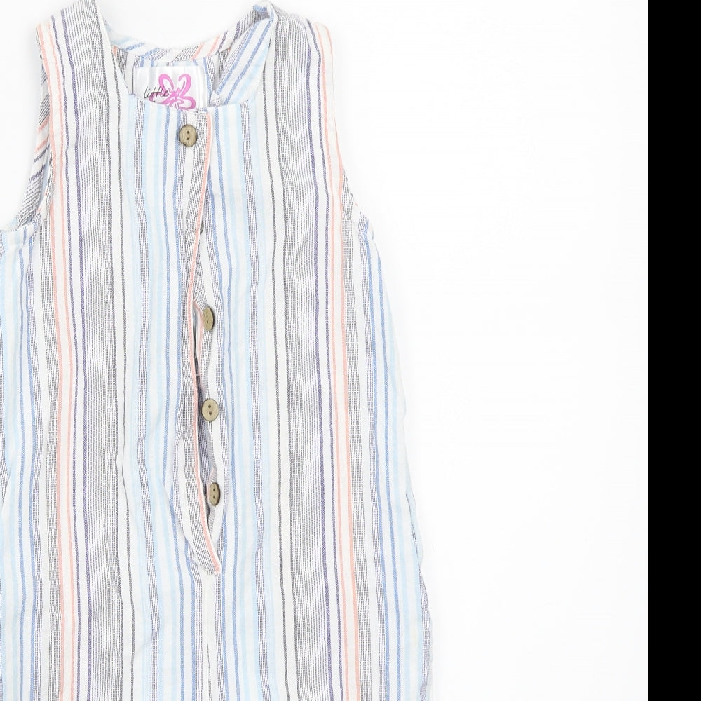 little alice Girls White Striped  Playsuit One-Piece Size 5 Years