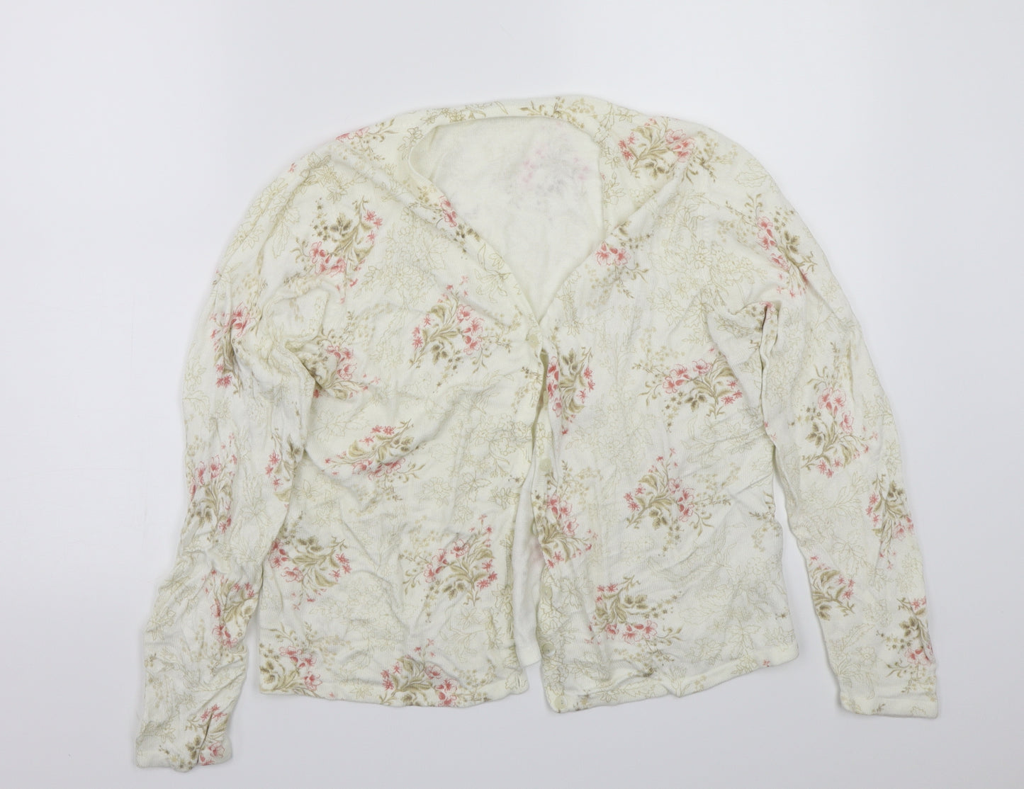 Marks and Spencer Womens White Floral  Cardigan Jumper Size 14