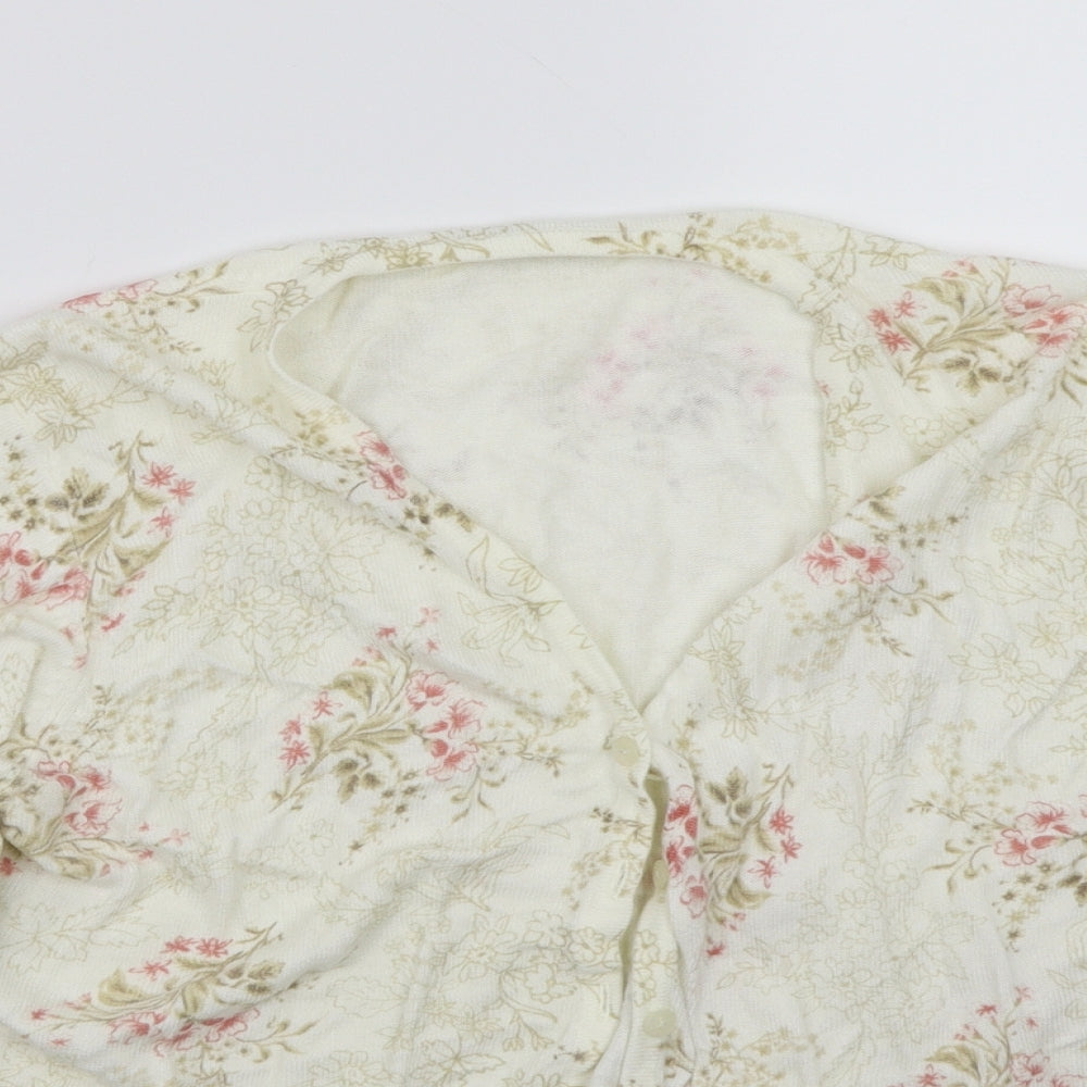 Marks and Spencer Womens White Floral  Cardigan Jumper Size 14