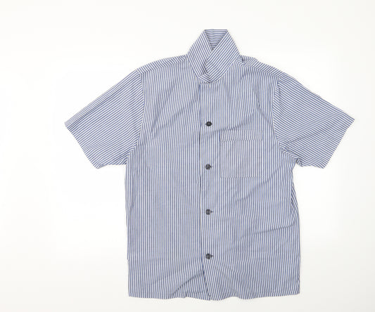 Front view of George women’s blue striped basic button-up, size UK 38