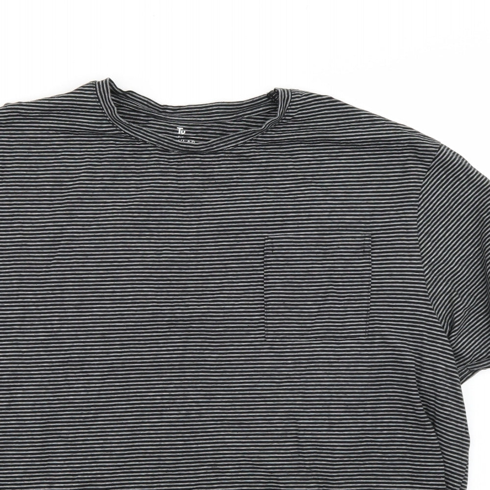 TU Mens Black Striped   Button-Up Size 2XL