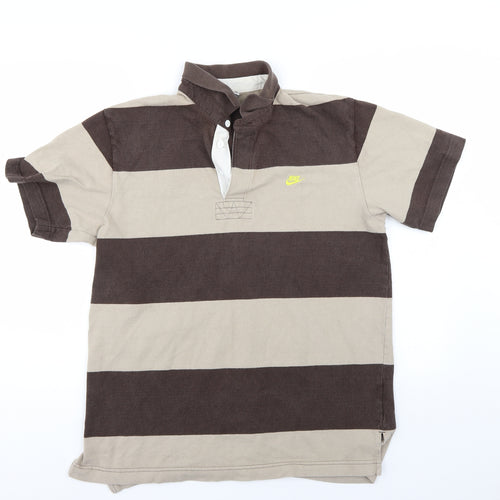 Nke Mens Brown Striped   Polo Size L