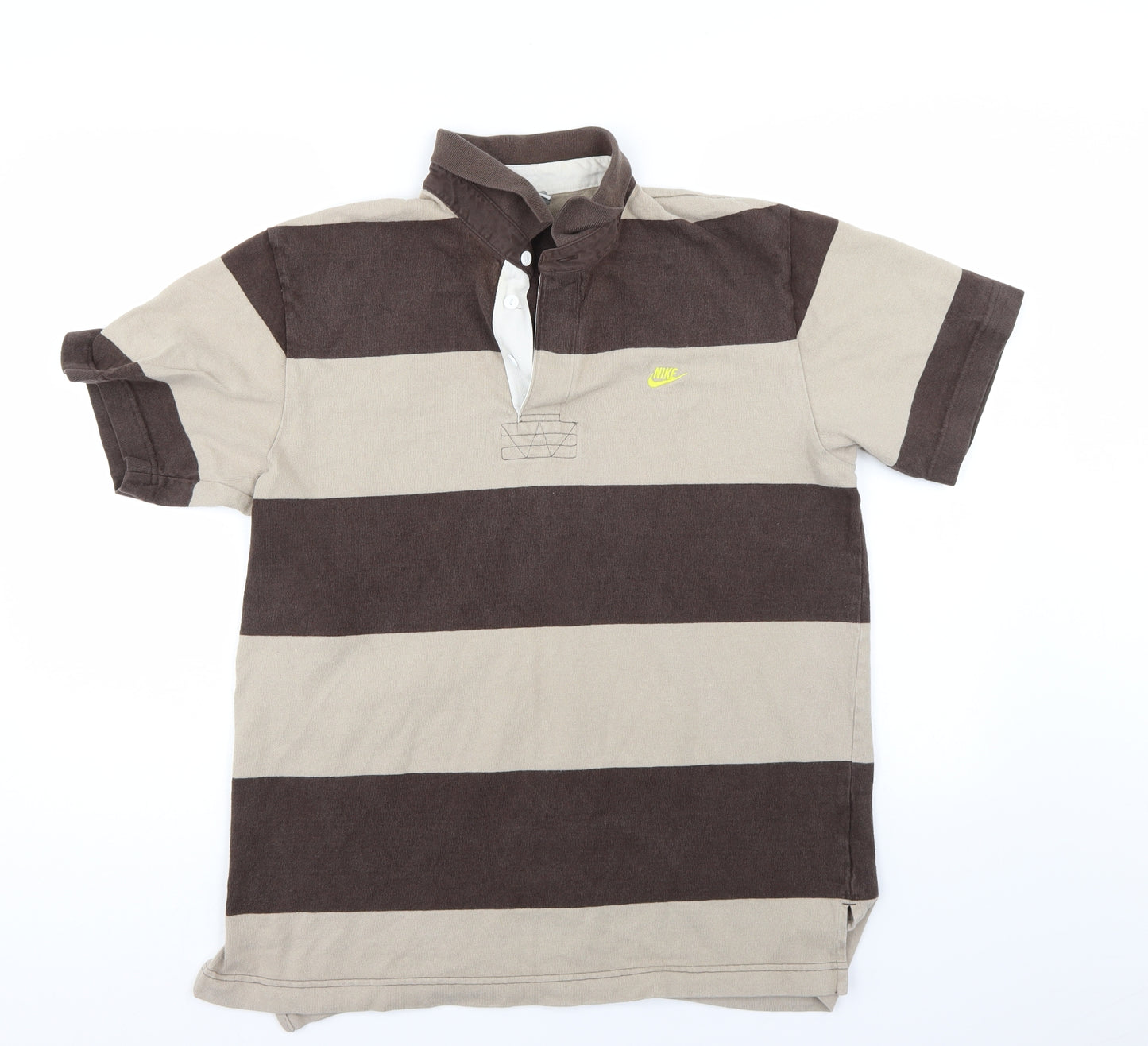 Nke Mens Brown Striped   Polo Size L