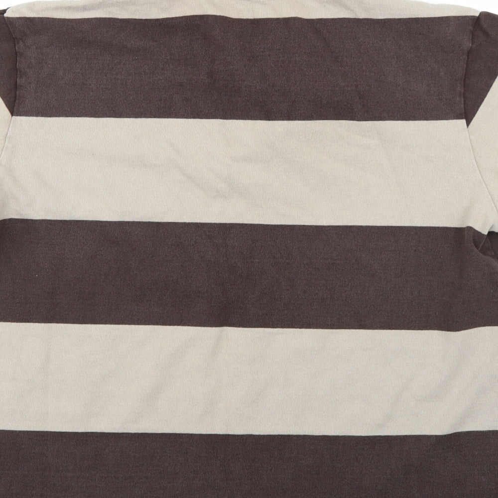 Nke Mens Brown Striped   Polo Size L