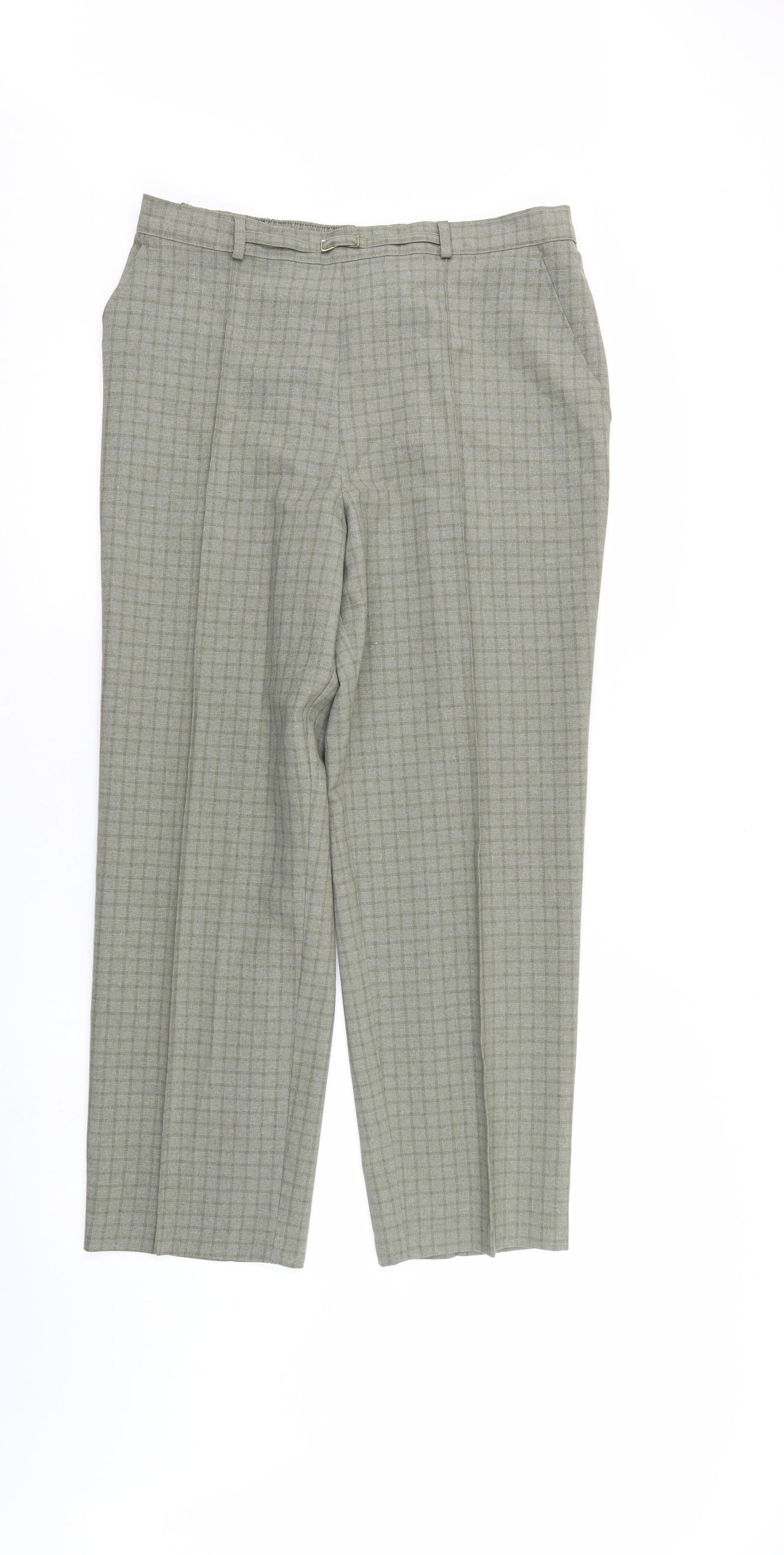 M&S Womens Green Check  Trousers  Size 14 L26 in - Elastic Waist