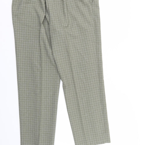 M&S Womens Green Check  Trousers  Size 14 L26 in - Elastic Waist