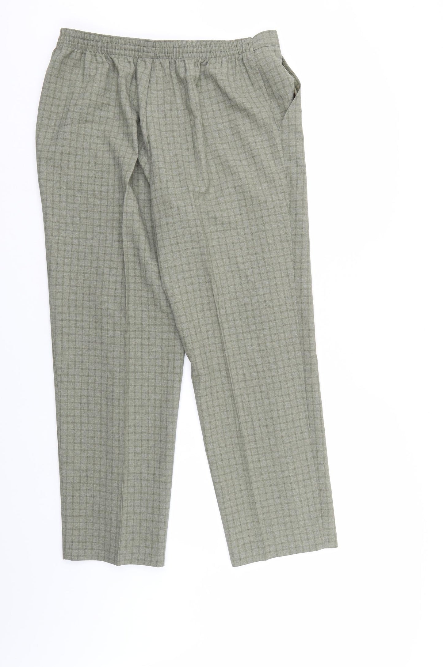 M&S Womens Green Check  Trousers  Size 14 L26 in - Elastic Waist