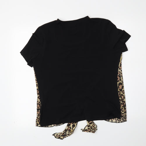 ID COllection Womens Black Animal Print  Basic Blouse Size 16