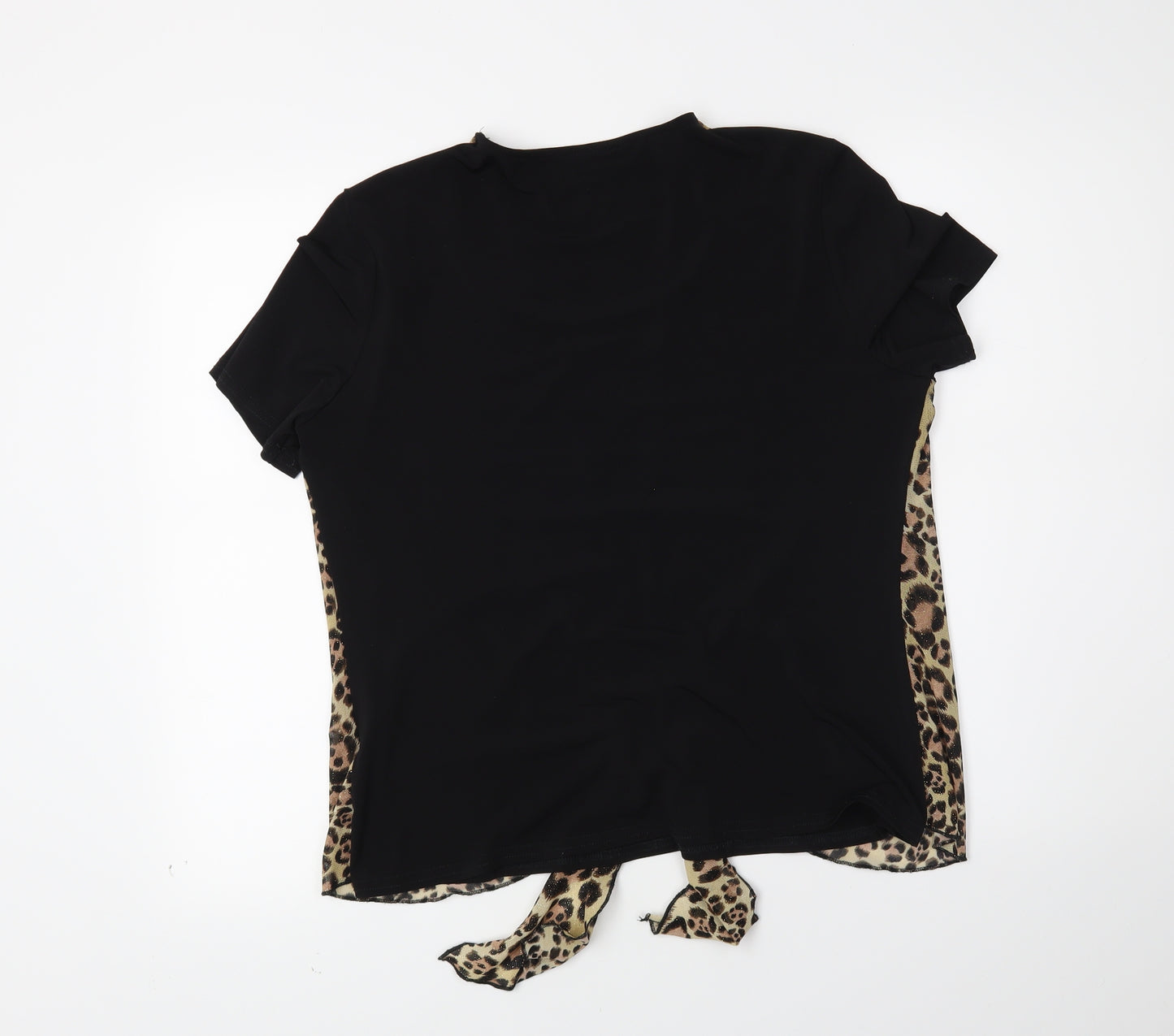 ID COllection Womens Black Animal Print  Basic Blouse Size 16