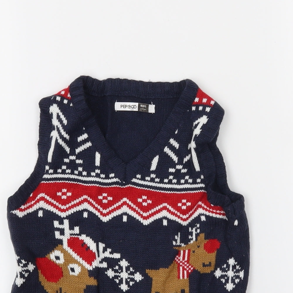 PEP&CO Boys Beige   Vest Jumper Size 3-4 Years  - Christmas