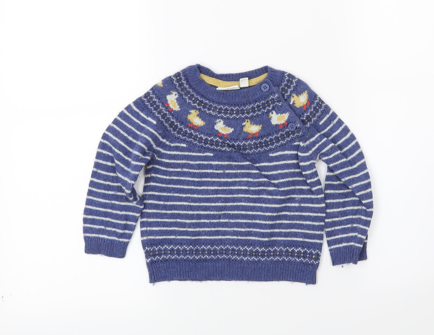 JoJo Maman Bébé Boys Blue Striped  Pullover Jumper Size 18-24 Months