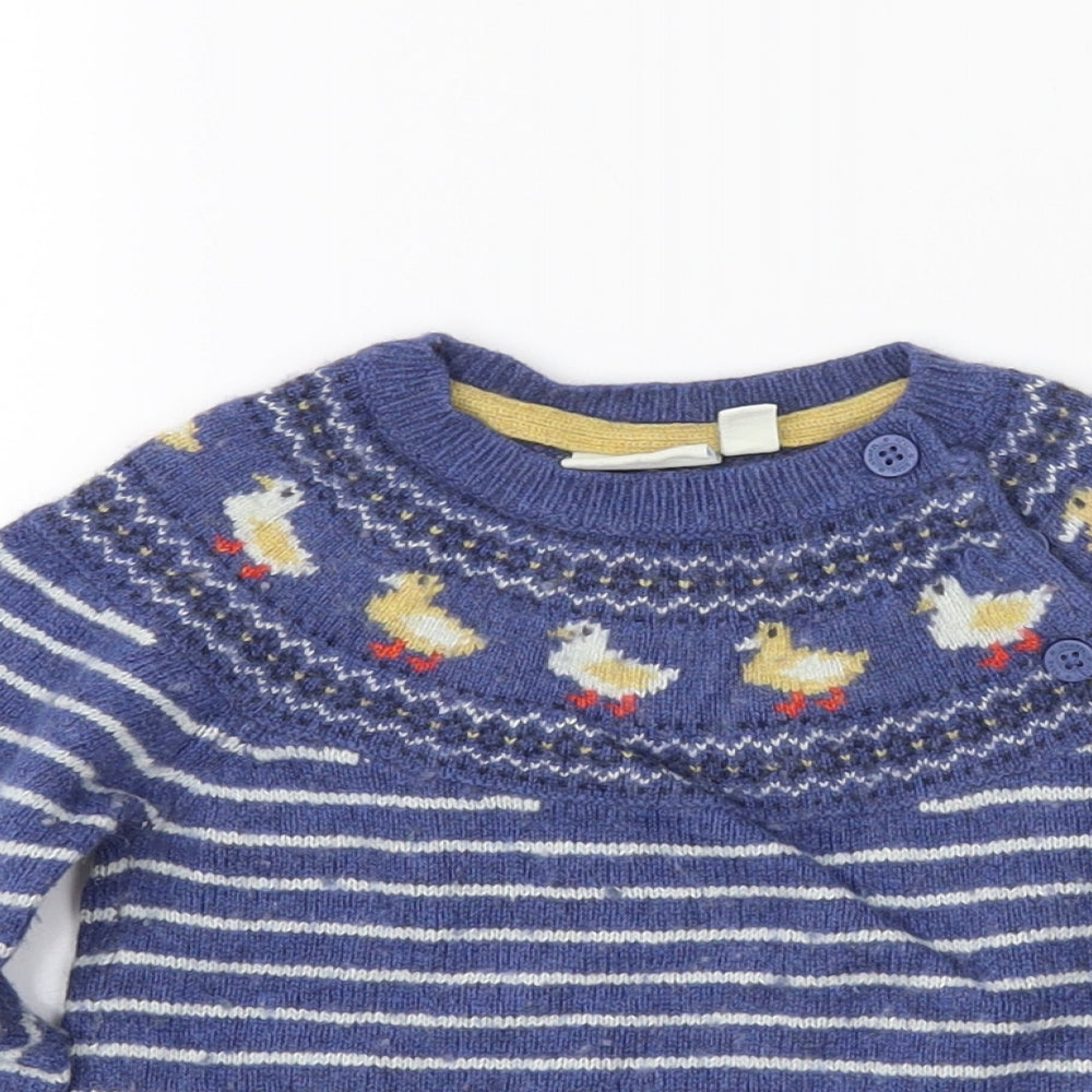 JoJo Maman Bébé Boys Blue Striped  Pullover Jumper Size 18-24 Months