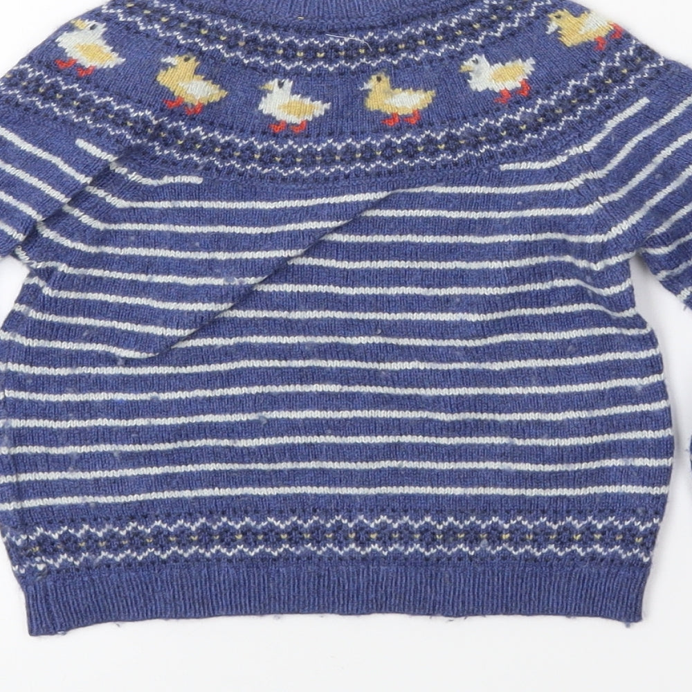 JoJo Maman Bébé Boys Blue Striped  Pullover Jumper Size 18-24 Months