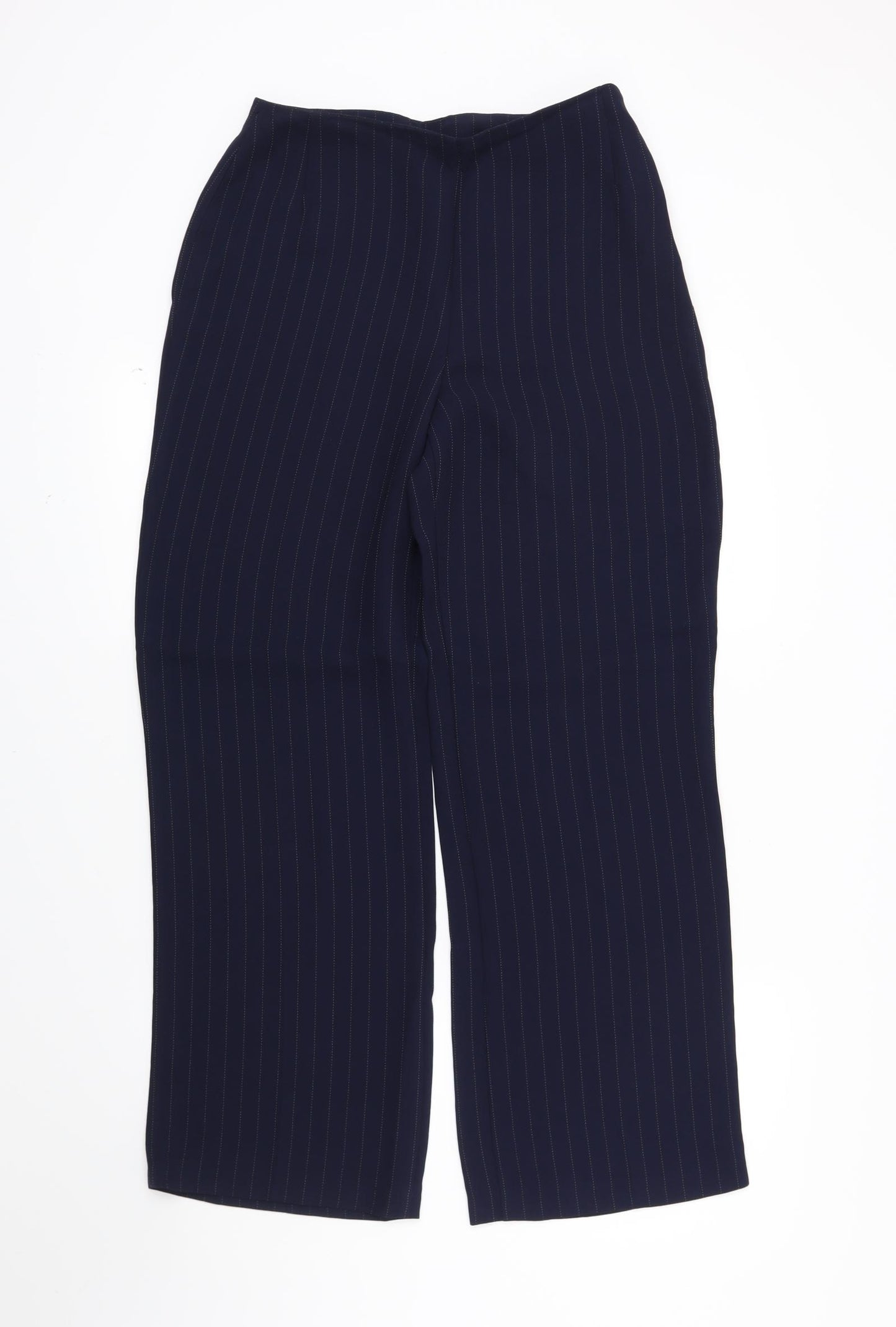 M&S Womens Blue Striped  Trousers  Size 12 L28 in