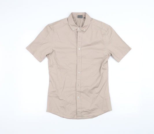 Front view of ASOS men’s brown dress shirt, size XS