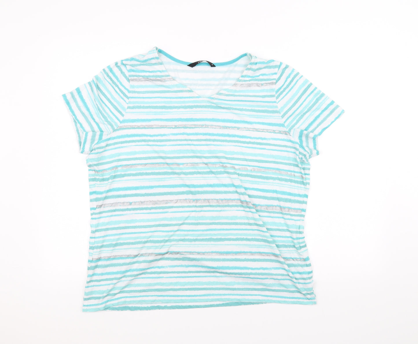 BM Womens Blue Striped  Basic T-Shirt Size 18