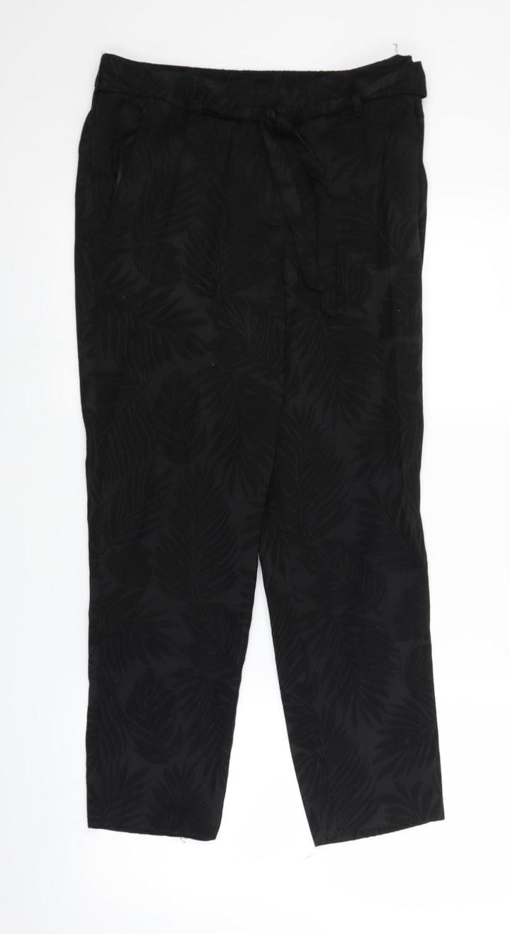 F&F Womens Black Floral Trousers Size 12 L25 in