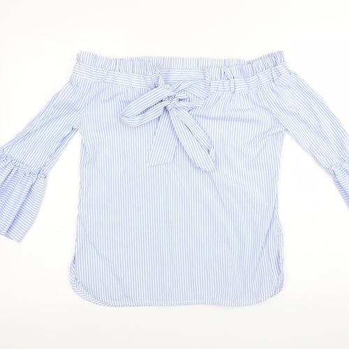 Papaya Womens Blue Striped  Basic Blouse Size 8