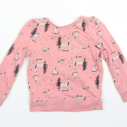 Nutmeg Girls Pink Animal Print  Pullover Jumper Size 3-4 Years