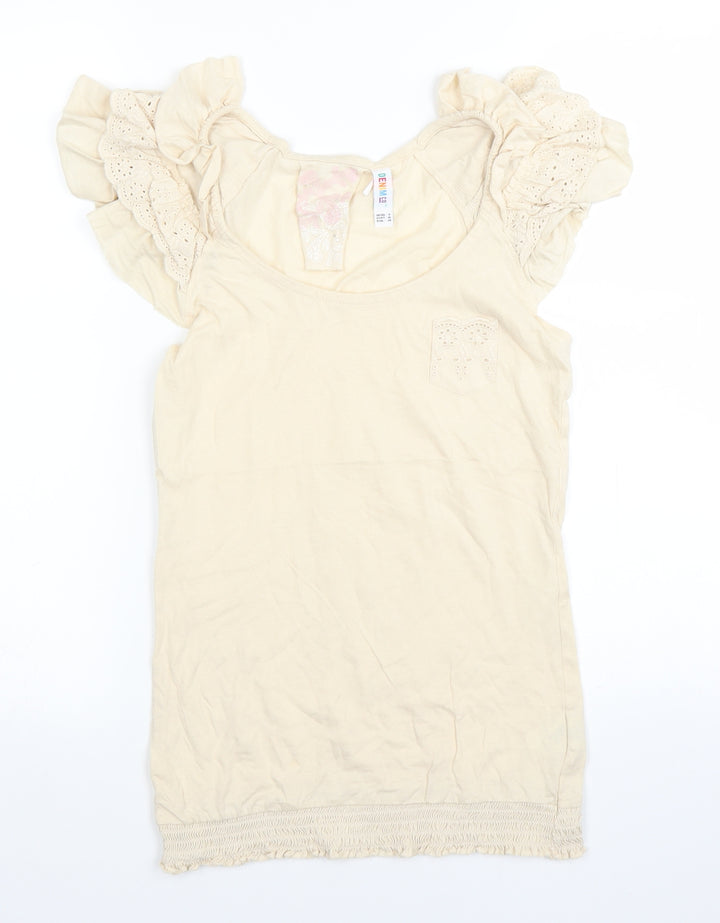 Denim & Co. Womens Ivory Basic Blouse Size 8