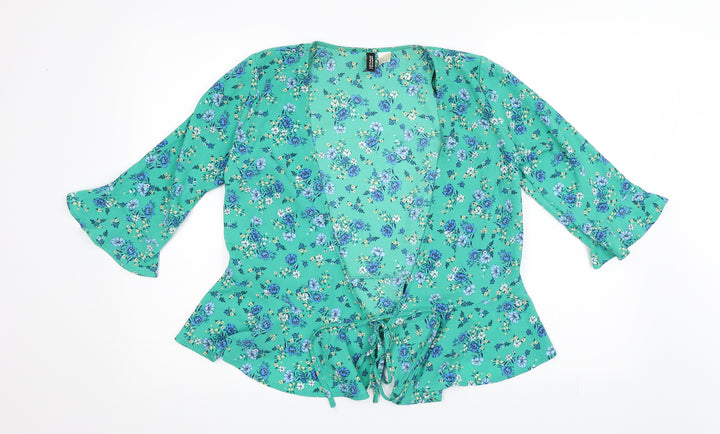Divided Womens Green Floral  Basic Blouse Size 8