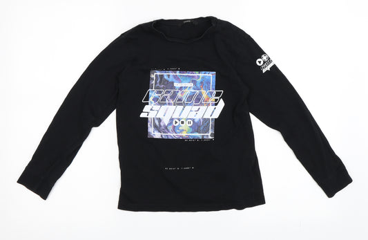 Front view of George boys’ black basic t-shirt, size 8-9, years - game squad