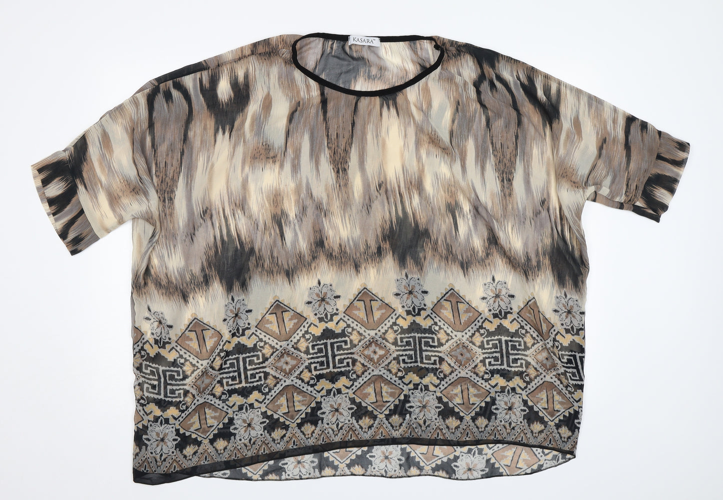 Kasara Womens Beige Geometric  Basic Blouse Size L