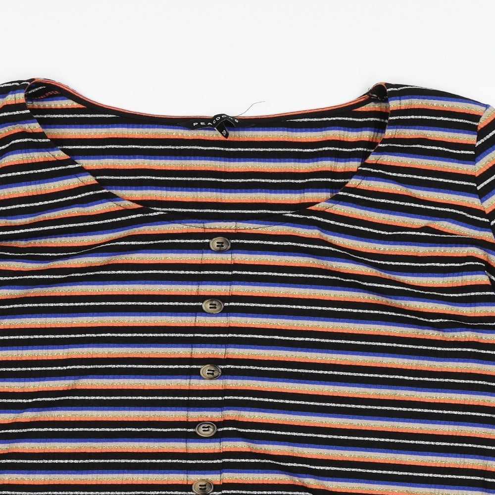 Peacocks Womens Orange Striped  Basic T-Shirt Size 20