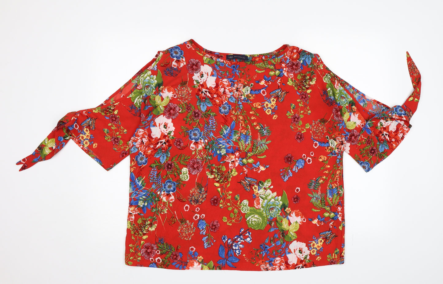 M&S Womens Red Floral  Basic Blouse Size 16
