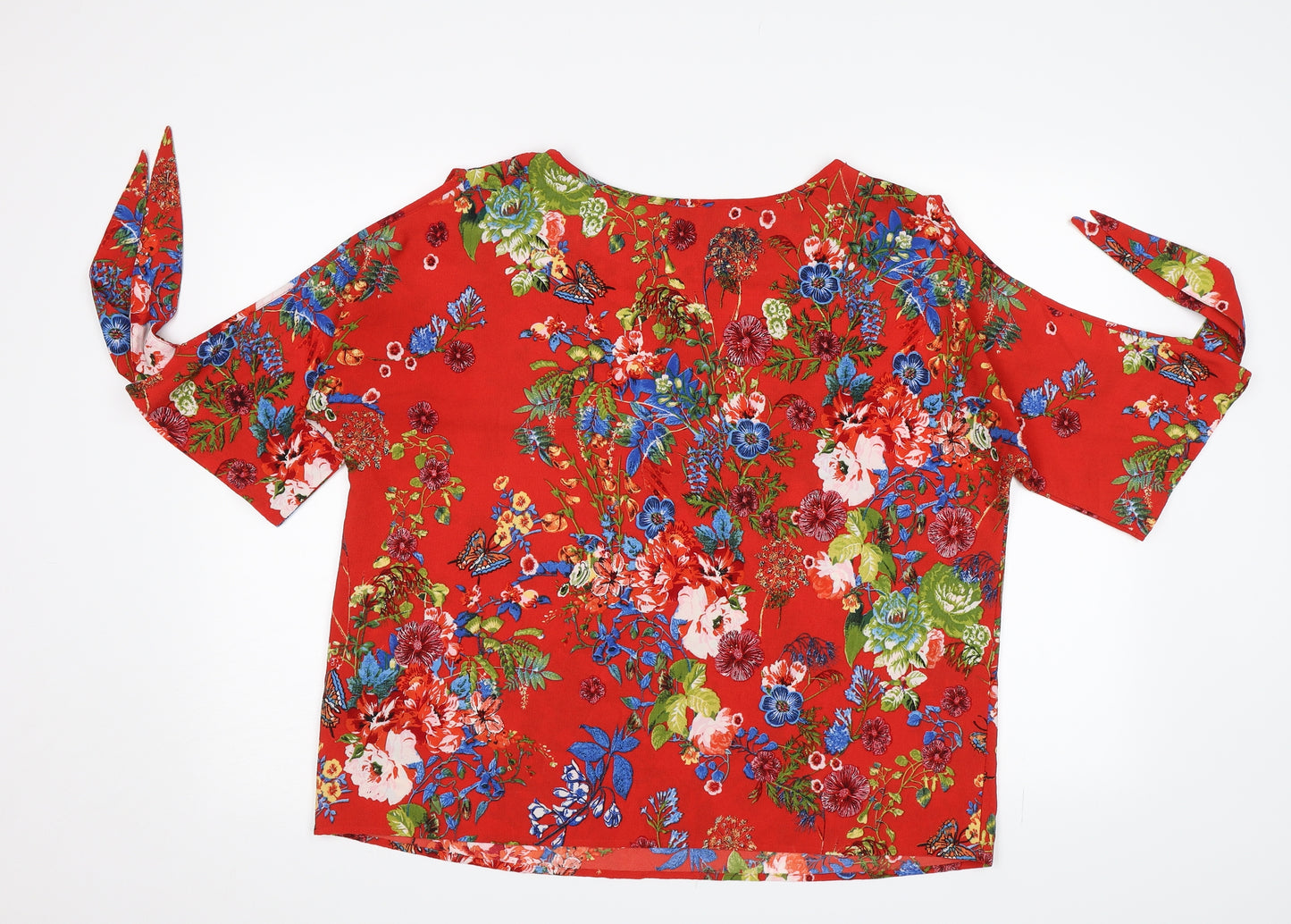 M&S Womens Red Floral  Basic Blouse Size 16