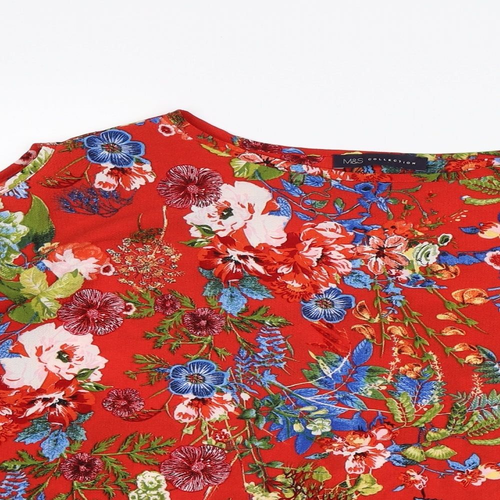 M&S Womens Red Floral  Basic Blouse Size 16