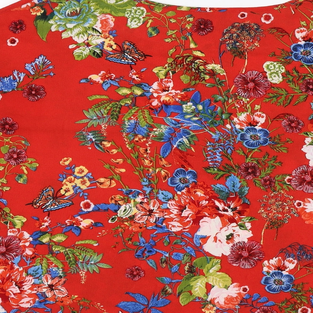 M&S Womens Red Floral  Basic Blouse Size 16