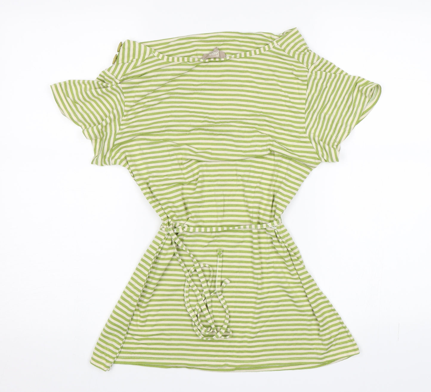 Soon Womens Green Striped  Basic T-Shirt Size 12