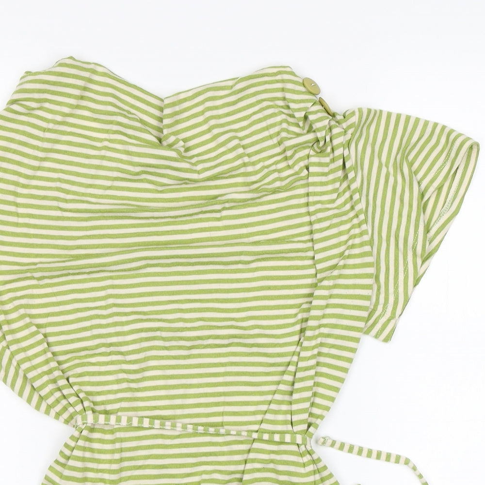 Soon Womens Green Striped  Basic T-Shirt Size 12