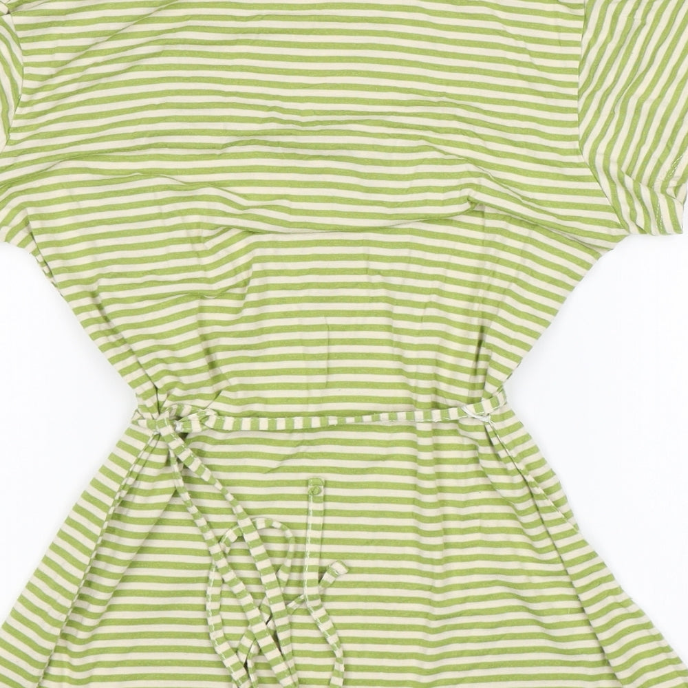 Soon Womens Green Striped  Basic T-Shirt Size 12